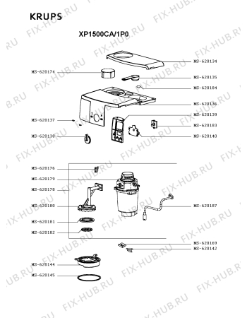 Взрыв-схема кофеварки (кофемашины) Krups XP1500CA/1P0 - Схема узла RP002871.9P2