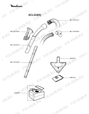 Взрыв-схема пылесоса Moulinex ACL234(0) - Схема узла 4P002203.6P3