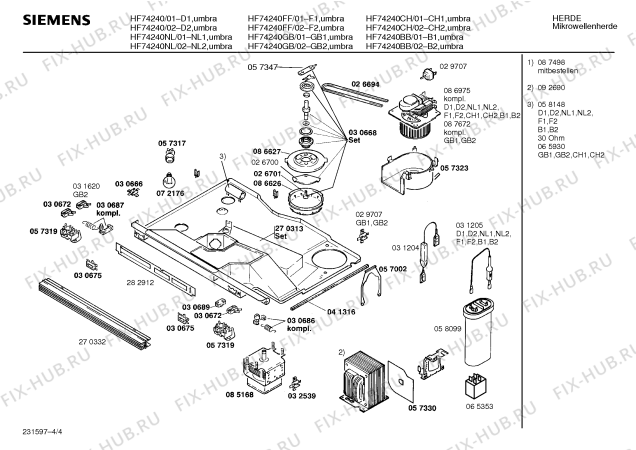 Взрыв-схема микроволновой печи Siemens HF74240CH - Схема узла 04