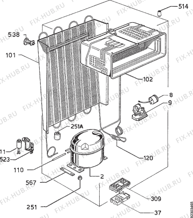 Взрыв-схема холодильника Zanussi ZC202C - Схема узла Cooling system 017