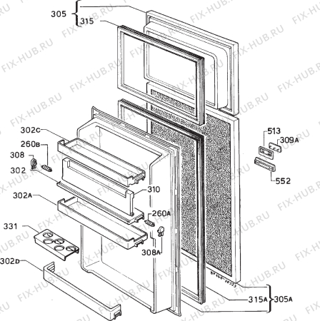 Взрыв-схема холодильника Faure 8245 - Схема узла Door 003