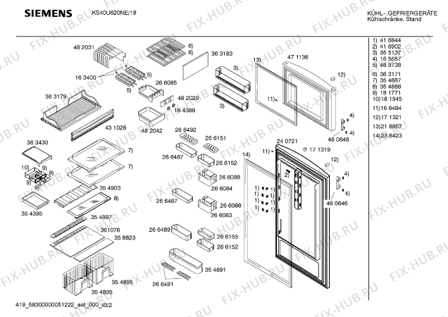 Схема №1 KS40U621NE с изображением Дверь для холодильника Siemens 00240721