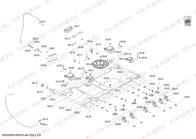 Взрыв-схема плиты (духовки) Bosch HSK14I32SC COCINA A GAS PRO525 IX BOSCH - Схема узла 05