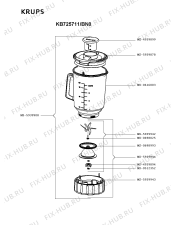 Взрыв-схема блендера (миксера) Krups KB725711/BN0 - Схема узла 0P003744.0P2