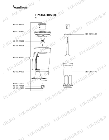 Схема №2 FP515G10/700 с изображением Корпусная деталь для электрокомбайна Moulinex MS-0697426