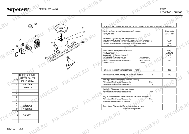 Взрыв-схема холодильника Superser 5FS241E - Схема узла 03