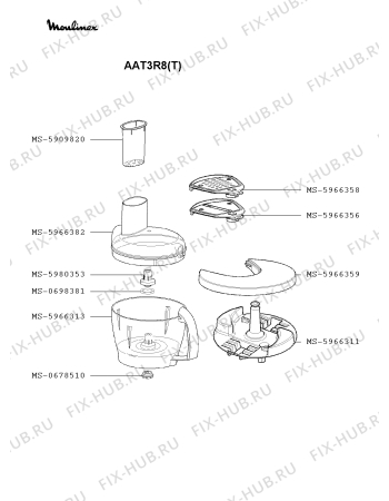 Взрыв-схема кухонного комбайна Moulinex AAT3R8(T) - Схема узла NP002630.3P3
