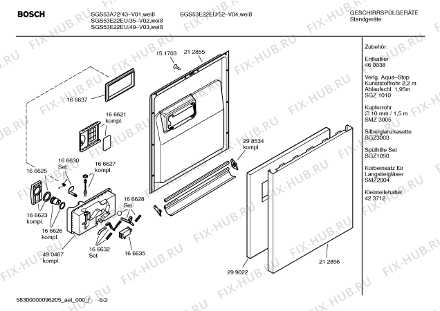 Схема №1 SGS53A72 с изображением Краткая инструкция для посудомойки Bosch 00592850