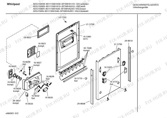 Взрыв-схема посудомоечной машины Whirlpool SF5WHA1, ADG150SW - Схема узла 02