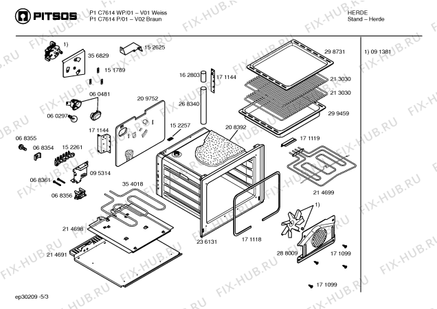 Взрыв-схема плиты (духовки) Pitsos P1C7614WP - Схема узла 03