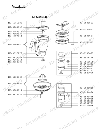 Взрыв-схема кухонного комбайна Moulinex DFC44E(4) - Схема узла 5P002959.7P3