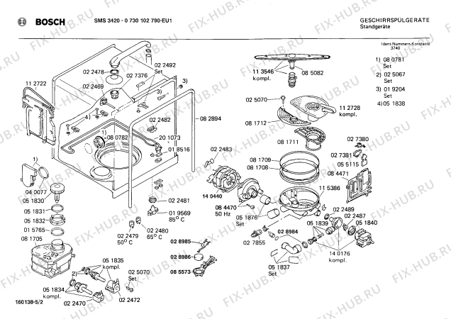 Взрыв-схема посудомоечной машины Bosch 0730102790 SMS3420 - Схема узла 02