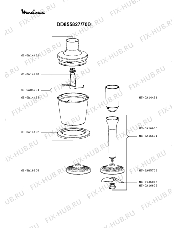 Взрыв-схема блендера (миксера) Moulinex DD855827/700 - Схема узла 3P004345.5P2