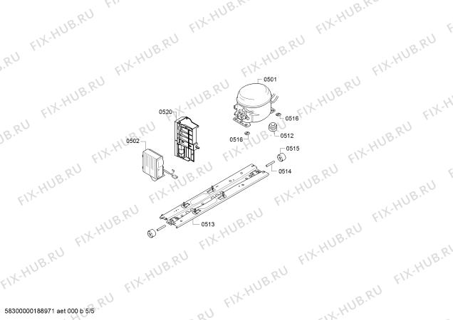 Взрыв-схема холодильника Bosch KDN56XI30I, 3 stars (inverter) - Схема узла 05