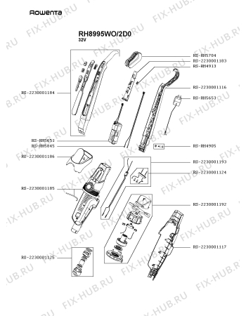 Схема №1 RH8995WO/2D0 с изображением Рукоятка для электропылесоса Rowenta RS-2230001184