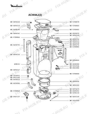 Взрыв-схема кофеварки (кофемашины) Moulinex ACW44J(2) - Схема узла XP001569.3P2