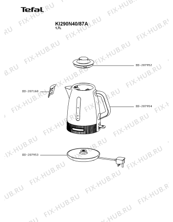 Схема №1 KI290N40/87A с изображением Корпусная деталь для чайника (термопота) Tefal SS-207953