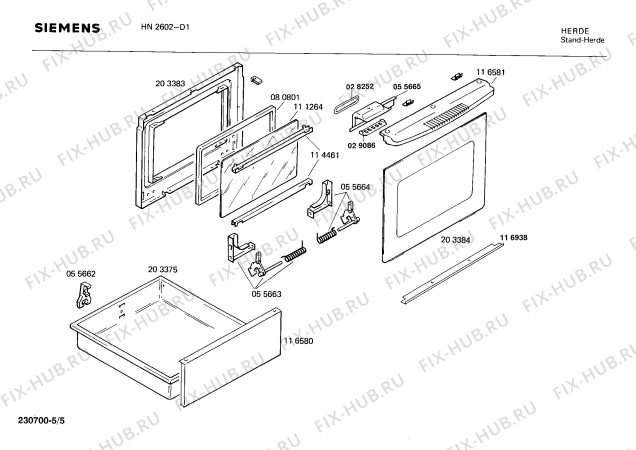 Взрыв-схема плиты (духовки) Siemens HN2602 - Схема узла 05