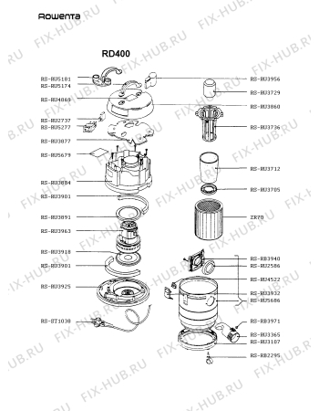Взрыв-схема пылесоса Rowenta RD400 - Схема узла RD400___.FR1