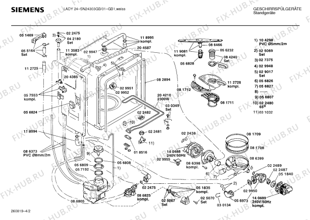 Взрыв-схема посудомоечной машины Siemens SN24303GB - Схема узла 02