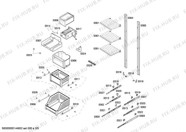 Схема №1 FIN24P30 с изображением Контейнер для кубиков льда для холодильной камеры Bosch 00665916
