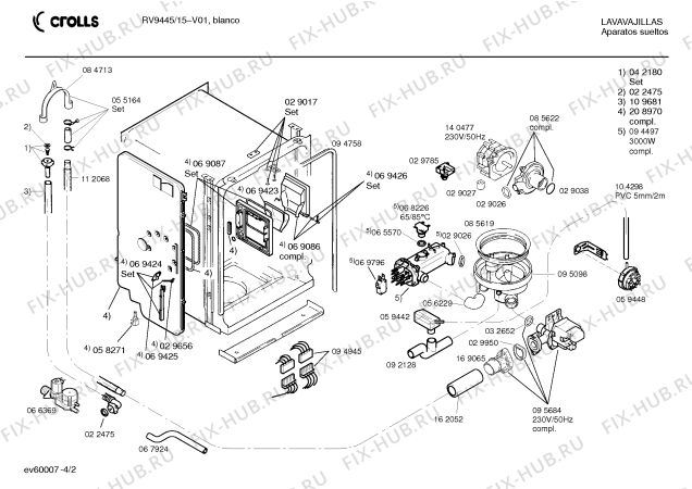 Взрыв-схема посудомоечной машины Crolls RV9445 - Схема узла 02