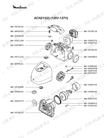 Взрыв-схема пылесоса Moulinex ACN213(2) - Схема узла CP002233.2P2