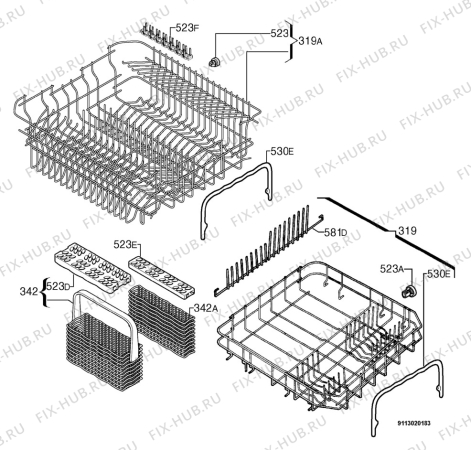 Взрыв-схема посудомоечной машины Zanussi ZDF250X - Схема узла Basket 160