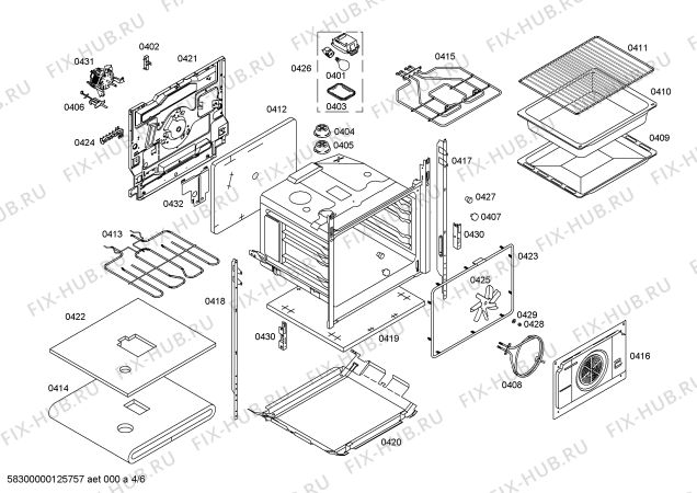 Взрыв-схема плиты (духовки) Bosch HLN654041E - Схема узла 04