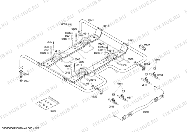 Взрыв-схема плиты (духовки) Bosch HSV525121T - Схема узла 05