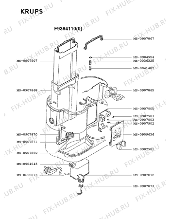 Взрыв-схема кофеварки (кофемашины) Krups F9364110(0) - Схема узла YP001853.8P4