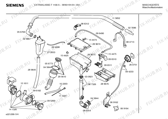 Схема №1 WH61191 EXTRAKLASSE F1100A с изображением Таблица программ для стиралки Siemens 00521177