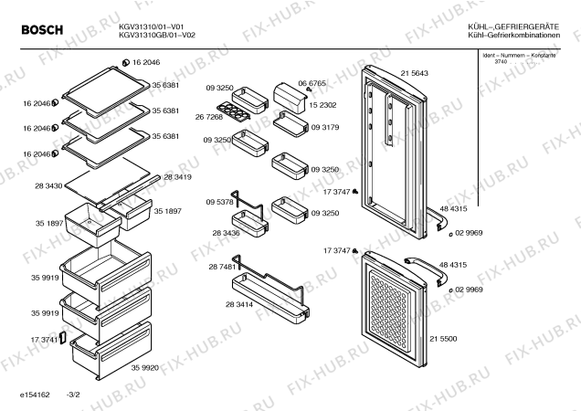 Взрыв-схема холодильника Bosch KGV31310 - Схема узла 02