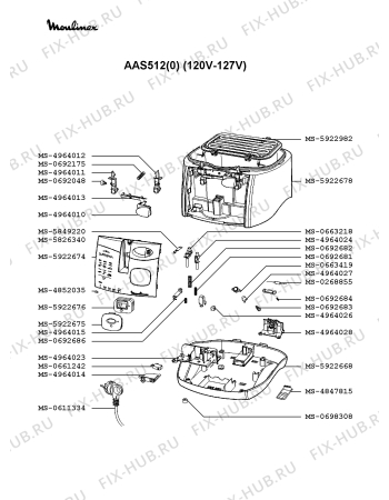 Взрыв-схема тостера (фритюрницы) Moulinex AAS512(0) - Схема узла AP002135.8P2