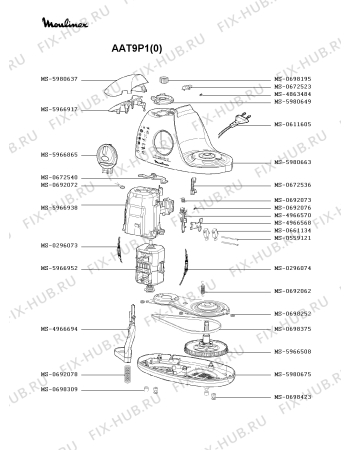 Взрыв-схема кухонного комбайна Moulinex AAT9P1(0) - Схема узла PP000358.9P3