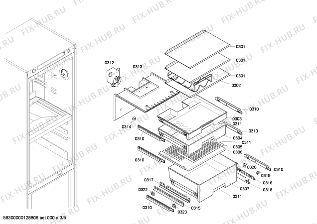 Схема №2 KGF39P98 с изображением Панель управления для холодильной камеры Bosch 00668064