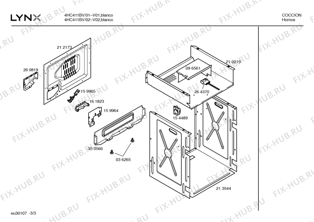 Взрыв-схема плиты (духовки) Lynx 4HC411BV 4DV411B - Схема узла 03