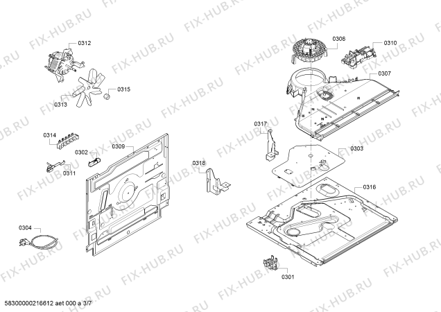 Взрыв-схема плиты (духовки) Siemens HX6A00D20T - Схема узла 03