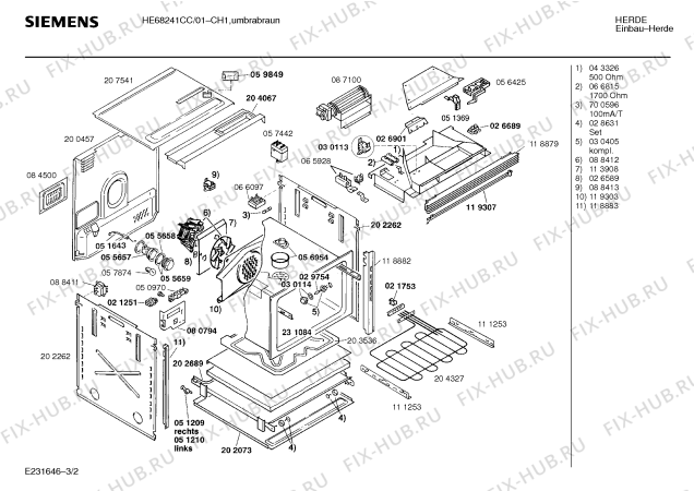 Взрыв-схема плиты (духовки) Siemens HE68241CC - Схема узла 02