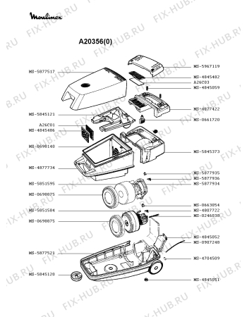 Взрыв-схема пылесоса Moulinex A20356(0) - Схема узла IP002309.4P2
