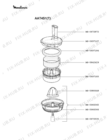 Взрыв-схема кухонного комбайна Moulinex AAT4S1(T) - Схема узла SP002393.2P2