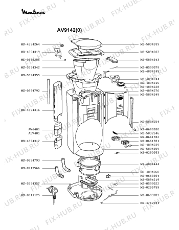 Взрыв-схема кофеварки (кофемашины) Moulinex AV9142(0) - Схема узла VP001691.5P2