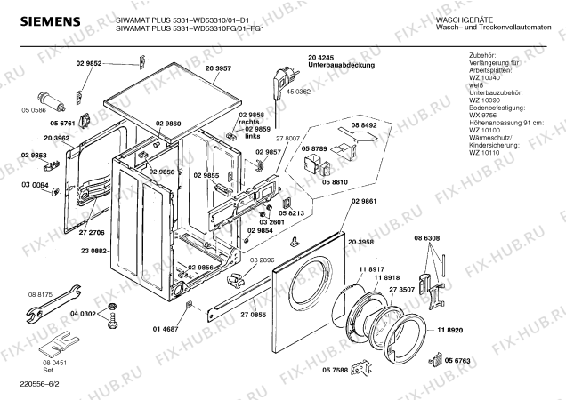 Взрыв-схема стиральной машины Siemens WD53310FG SIWAMAT PLUS 5331 - Схема узла 02