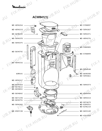Схема №1 ACW843(1) с изображением Уплотнитель для электрокофеварки Moulinex MS-4894314