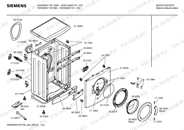 Взрыв-схема стиральной машины Siemens WXS866IT SIWAMAT XS866 - Схема узла 02