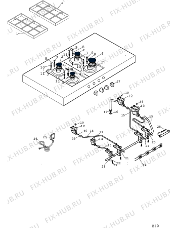 Взрыв-схема плиты (духовки) Indesit B40AR (F070641) - Схема узла