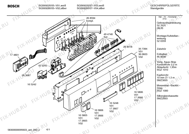 Схема №1 SGS6922II LOGIXX с изображением Инструкция по эксплуатации для посудомойки Bosch 00527631