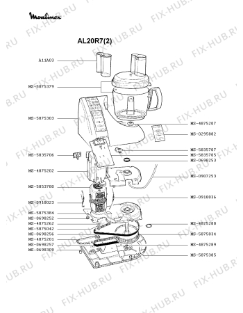 Взрыв-схема кухонного комбайна Moulinex AL20R7(2) - Схема узла BP000551.9P2