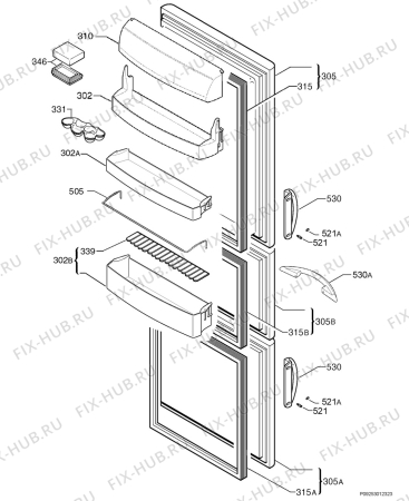 Взрыв-схема холодильника Zoppas PC363PXX/C - Схема узла Door 003