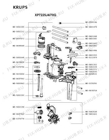 Взрыв-схема кофеварки (кофемашины) Krups XP7225J4/70G - Схема узла 4P003456.4P2